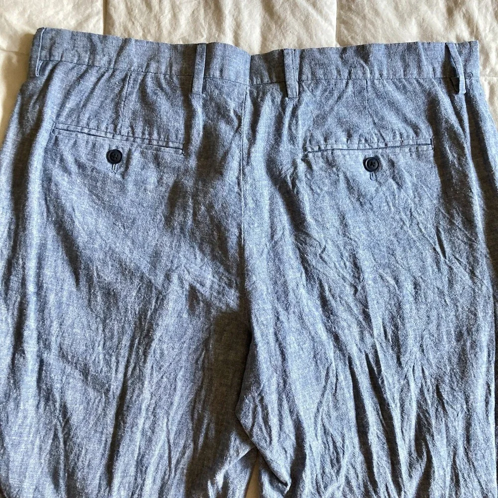 Perry Ellis Portfolio Linen Cotton Trouser Slack Mens 37.5x30.5 Baby Blue Breezy